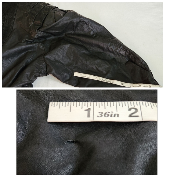 Leather Jacket vintage 80s 90s crop cropped big wide shoulders tapered black S - Picture 13 of 14